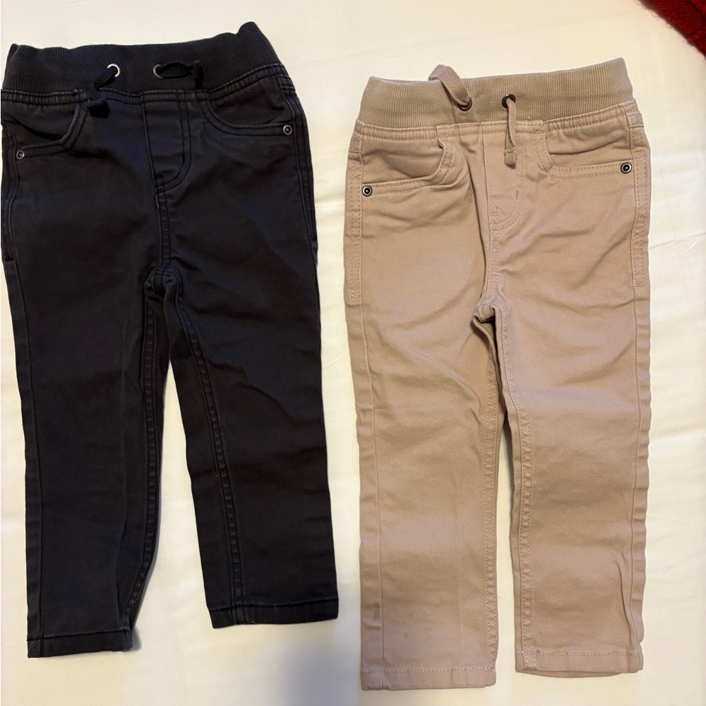 Hanna Andersson Slim Fit Twill Pull-On Pants 3T (bundle of 2 in Khaki/Black)